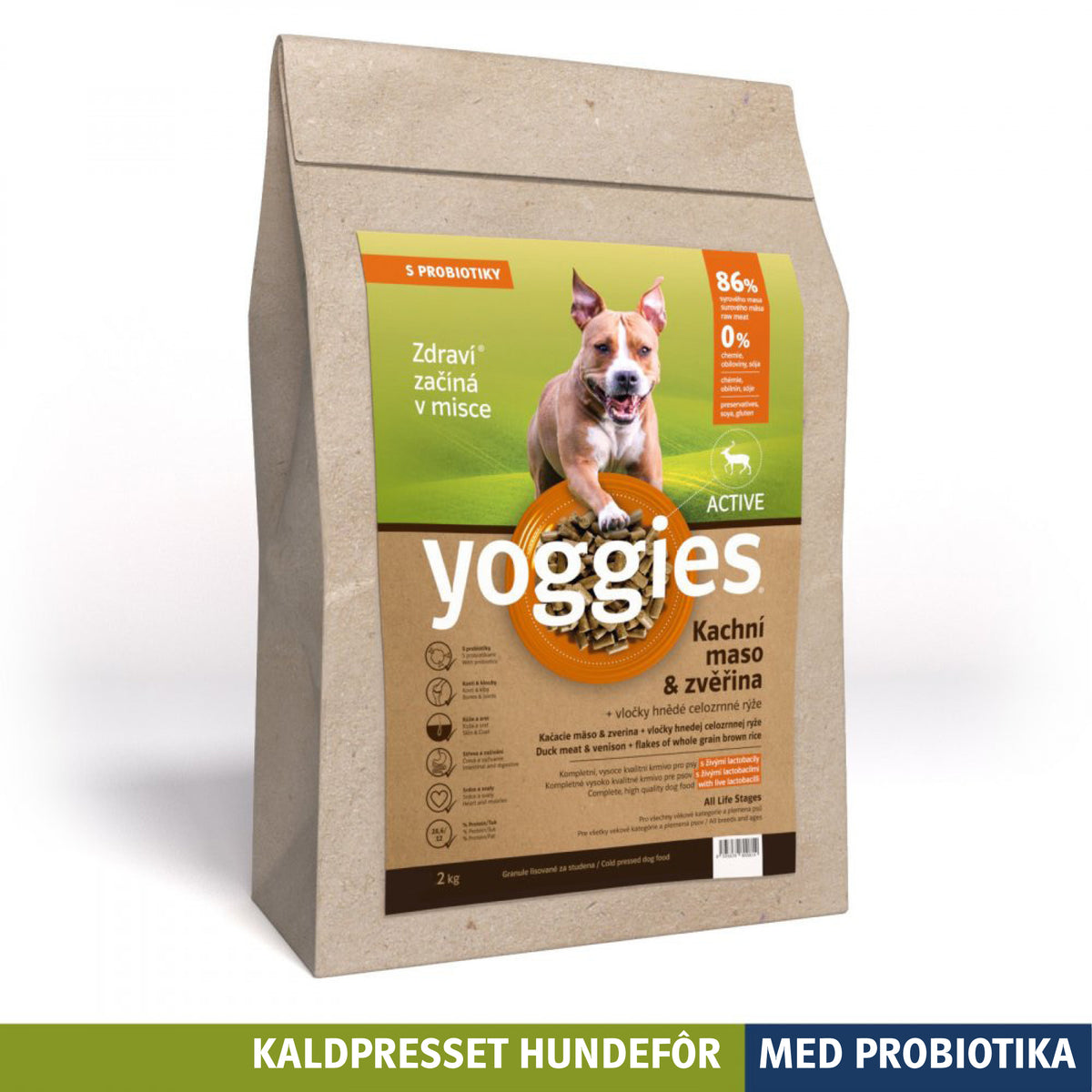 Yoggies kaldpresset hundefôr ACTIVE and og vilt, 2 kg sekk