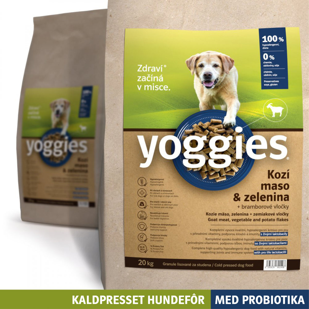 Yoggies hypoallergenisk kaldpresset hundefôr geit, 20 kg sekk
