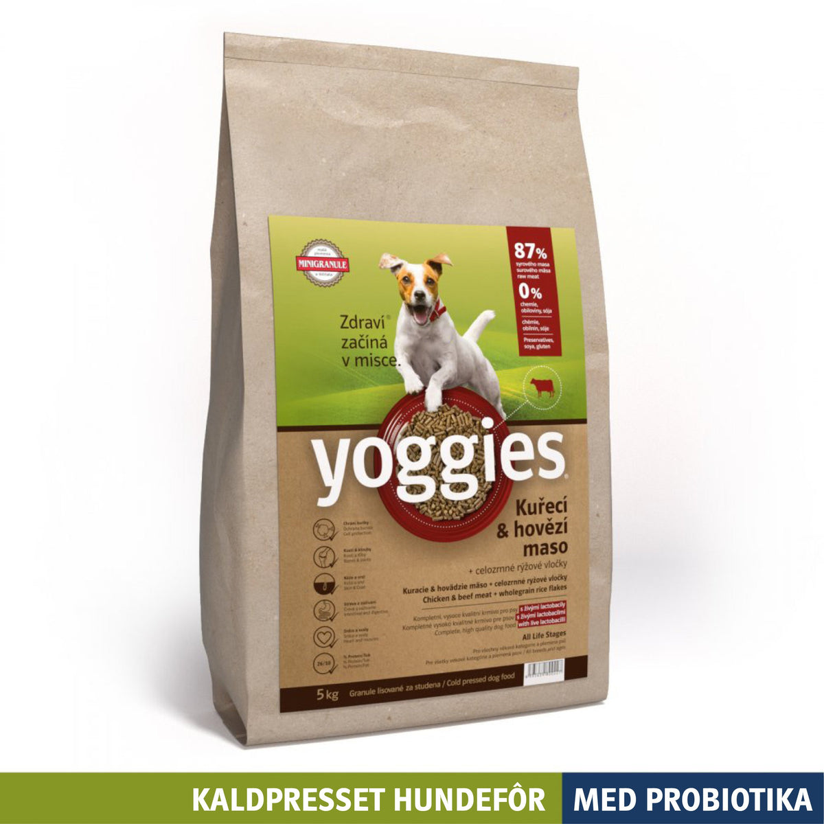 Yoggies kaldpresset hundefôr kylling og storfe MINI, 5 kg sekk