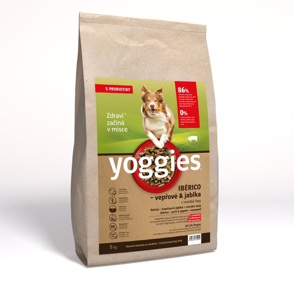 Yoggies kaldpresset hundefôr ibérico svin med epler, 5 kg sekk