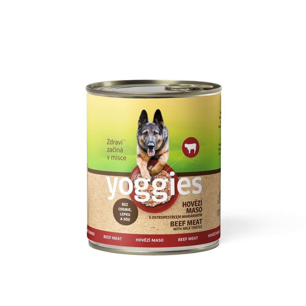 Yoggies våtfôr til hund storfekjøtt med mariatistel, 800 g boks