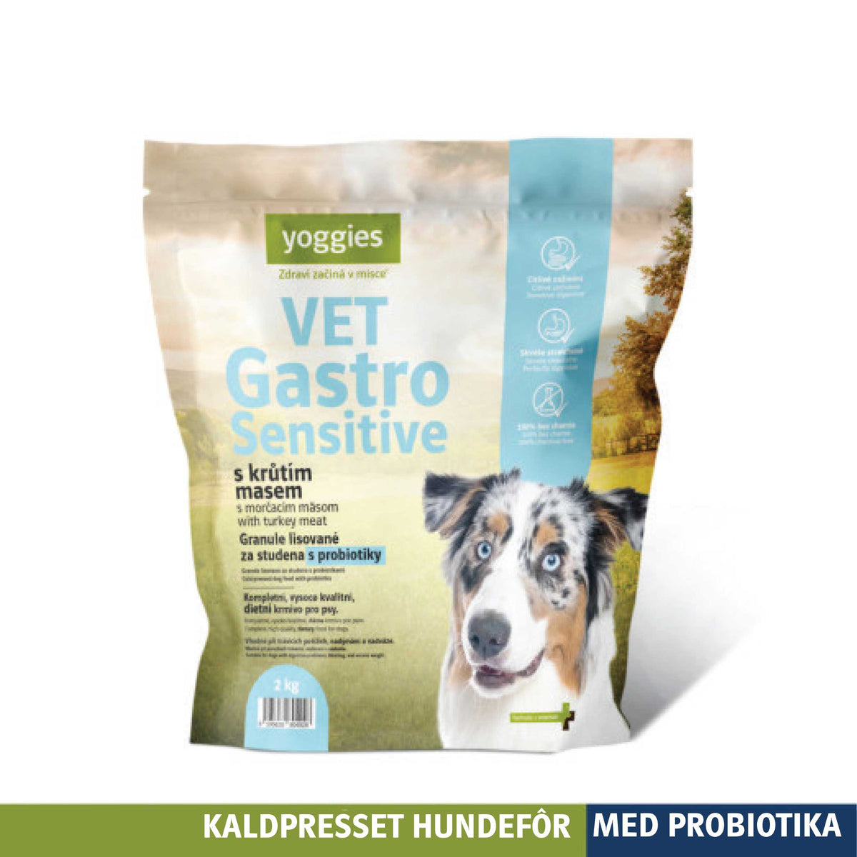 Yoggies VET Gastro Sensitive kaldpresset hundefôr, 2 kg sekk