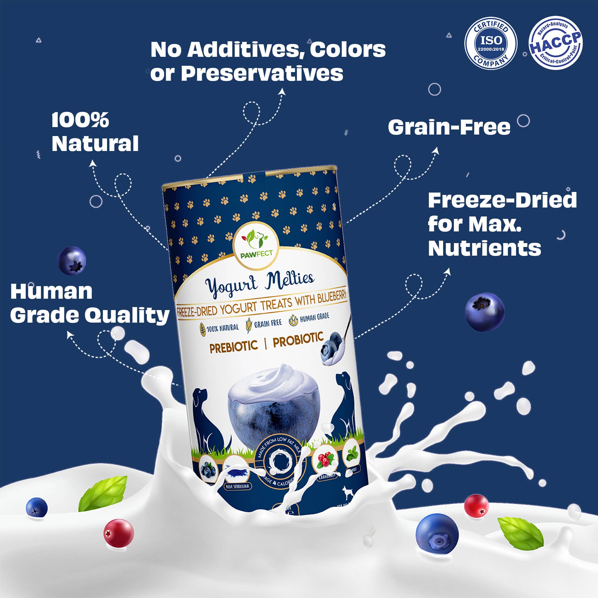 BLÅBÆR & YOGHURT hundegodbiter med prebiotika og probiotika – Pawfect Yogurt Melties