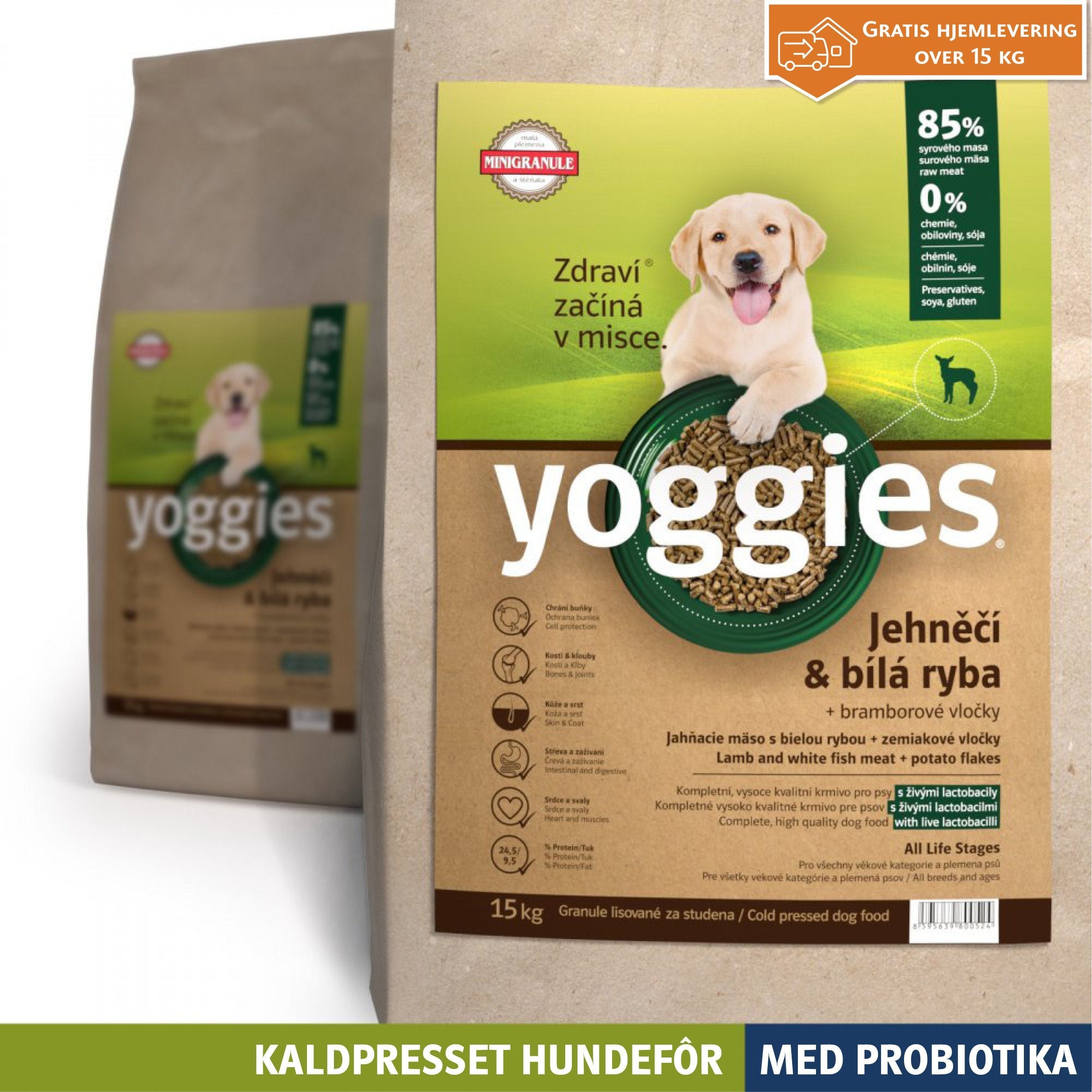 LAM & HVIT FISK med probiotika MINI - kaldpresset hundefôr YOGGIES - diettfôr