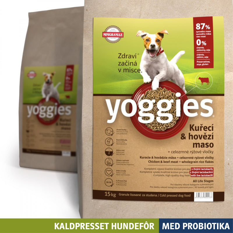 15 kg KYLLING & STORFE med probiotika MINI - kaldpresset hundefôr YOGGIES