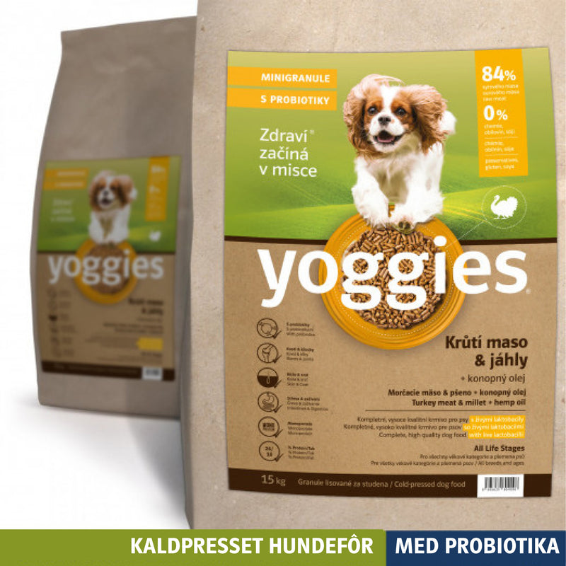 15 kg KALKUN & hirse med hampolje og probiotika MINI - kaldpresset hundefôr YOGGIES