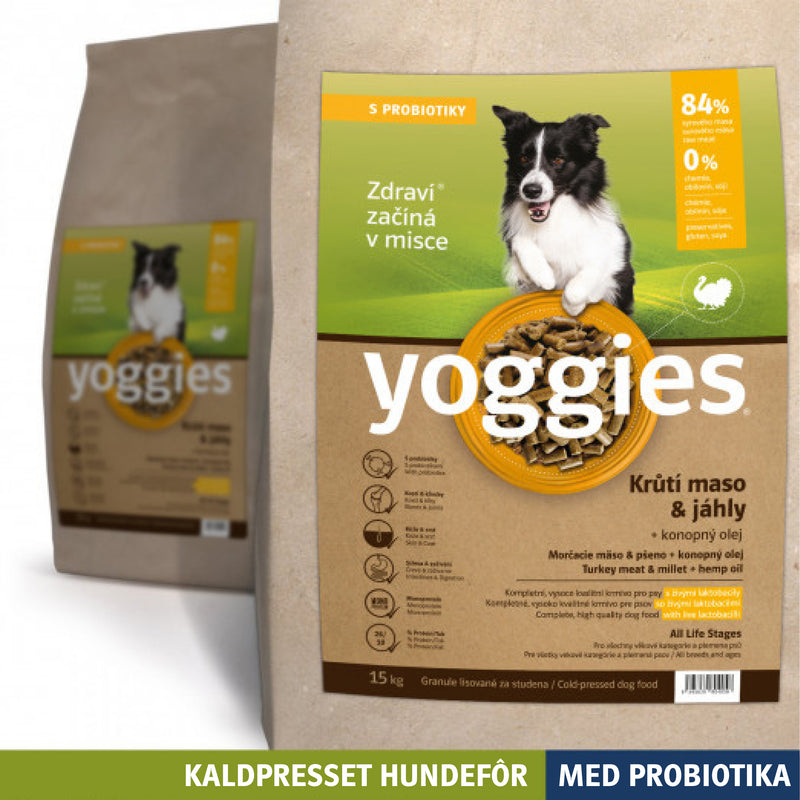 15 kg KALKUN & hirse med hampolje og probiotika - kaldpresset hundefôr YOGGIES