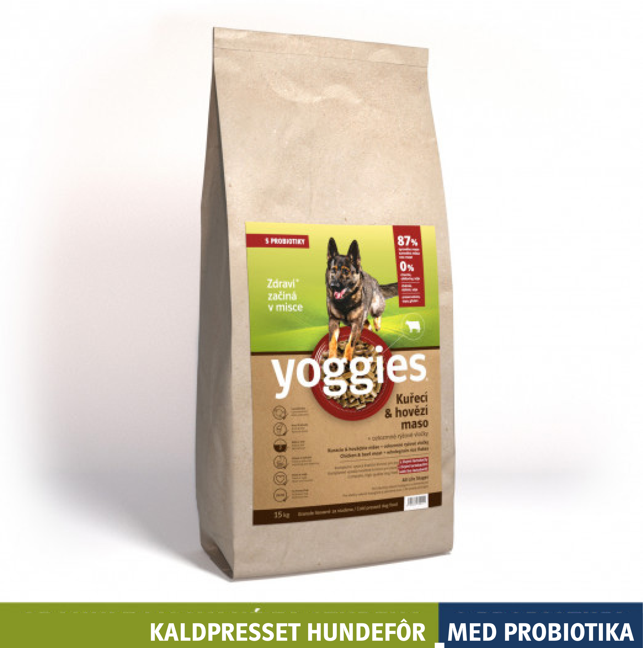 15 kg KYLLING & STORFE med probiotika - kaldpresset hundefôr YOGGIES