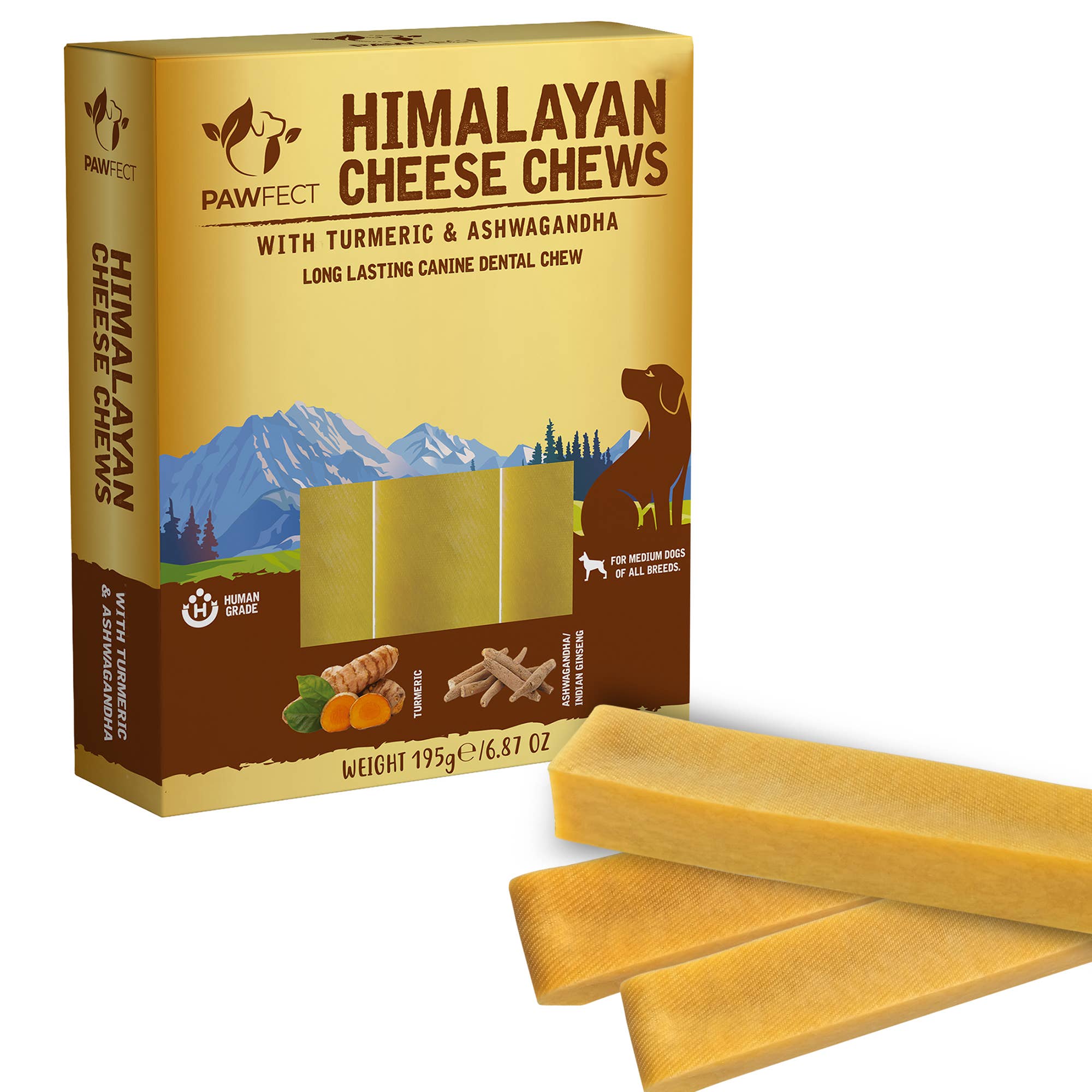 Himalayan Cheese Chews tyggebein - GURKEMEIE & ASHWAGANDHA (3-pack)