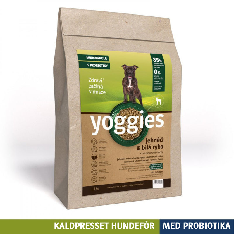 2 kg LAM & HVIT FISK med probiotika MINI - kaldpresset hundefôr YOGGIES - diettfôr