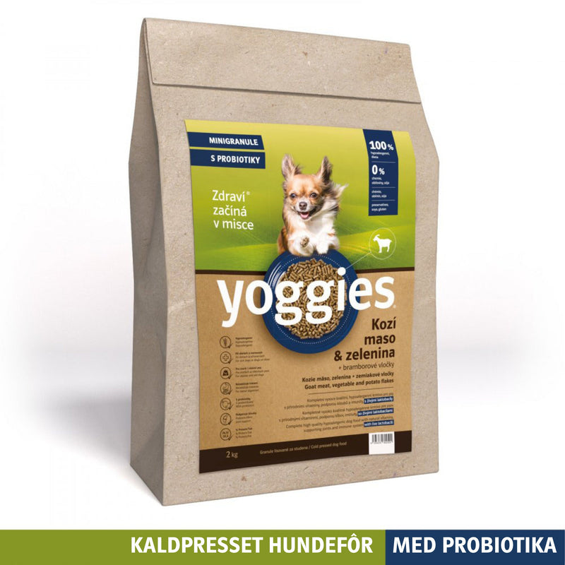 HYPOALLERGENISK - GEIT med probiotika MINI - kaldpresset hundefôr YOGGIES