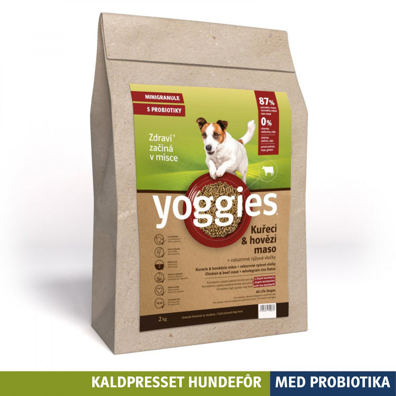 2 kg KYLLING & STORFE med probiotika MINI - kaldpresset hundefôr YOGGIES