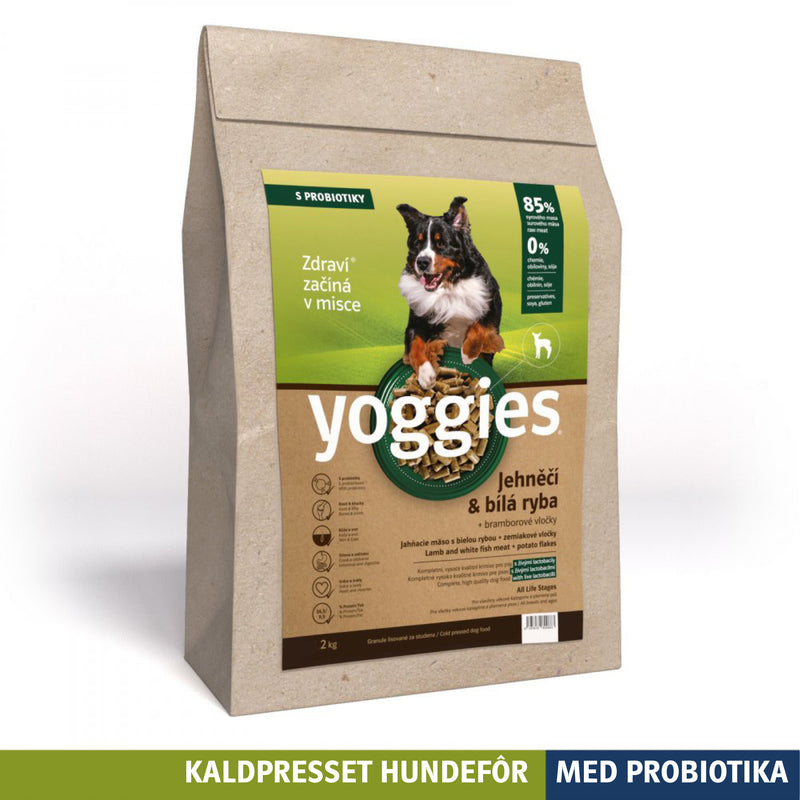 2 kg LAM & HVIT FISK med probiotika - kaldpresset hundefôr YOGGIES - diettfôr