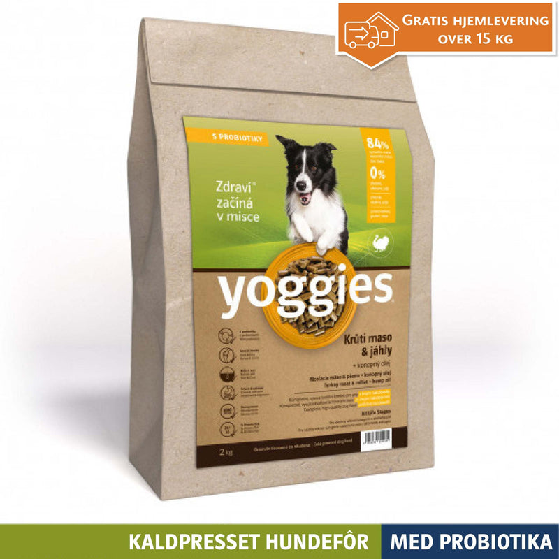Monoprotein hypoallergenisk KALKUN & hirse med hampolje og probiotika - kaldpresset hundefôr YOGGIES