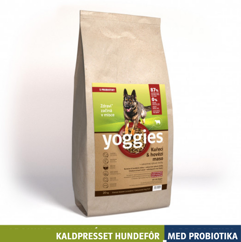 20 kg KYLLING & STORFE med probiotika - kaldpresset hundefôr YOGGIES