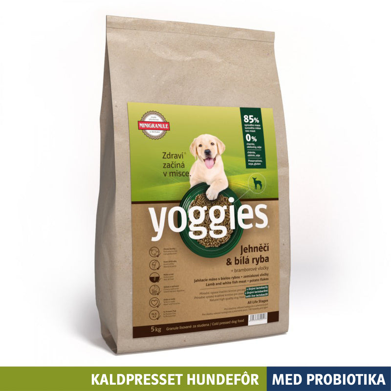 5 kg LAM & HVIT FISK med probiotika MINI - kaldpresset hundefôr YOGGIES - diettfôr