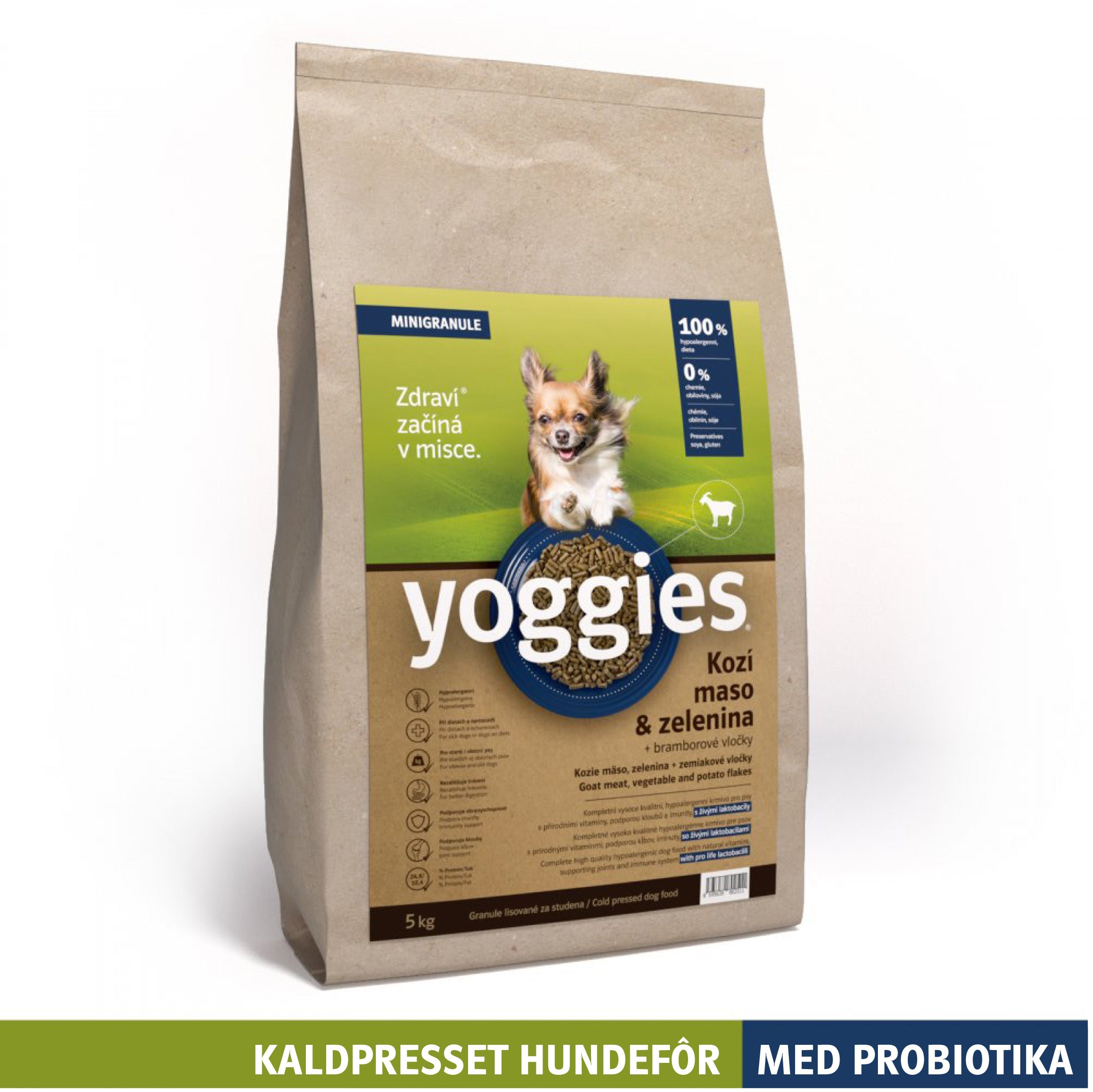 HYPOALLERGENISK - GEIT med probiotika MINI - kaldpresset hundefôr YOGGIES