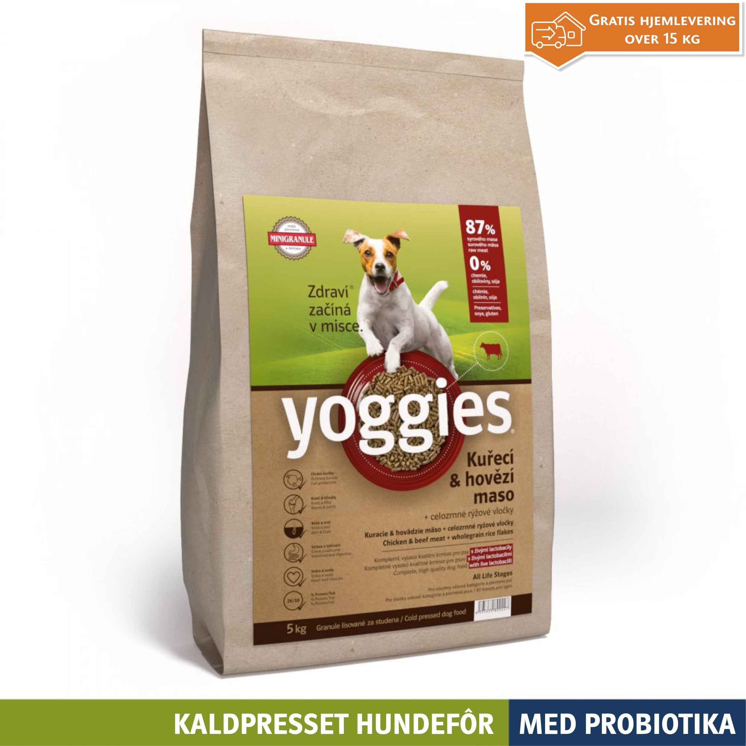 KYLLING & STORFE med probiotika MINI - kaldpresset hundefôr YOGGIES