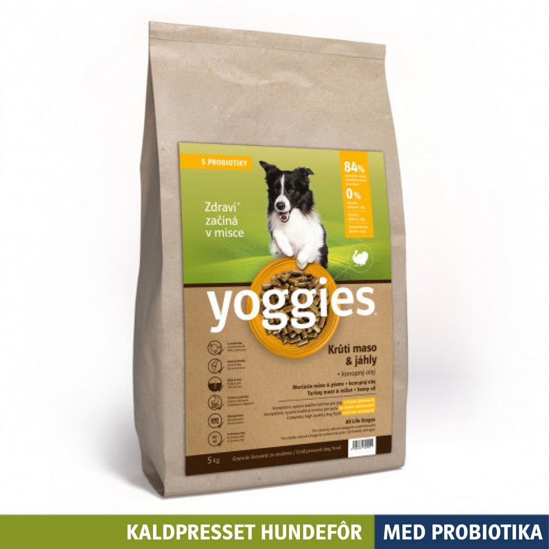5 kg KALKUN & hirse med hampolje og probiotika - kaldpresset hundefôr YOGGIES
