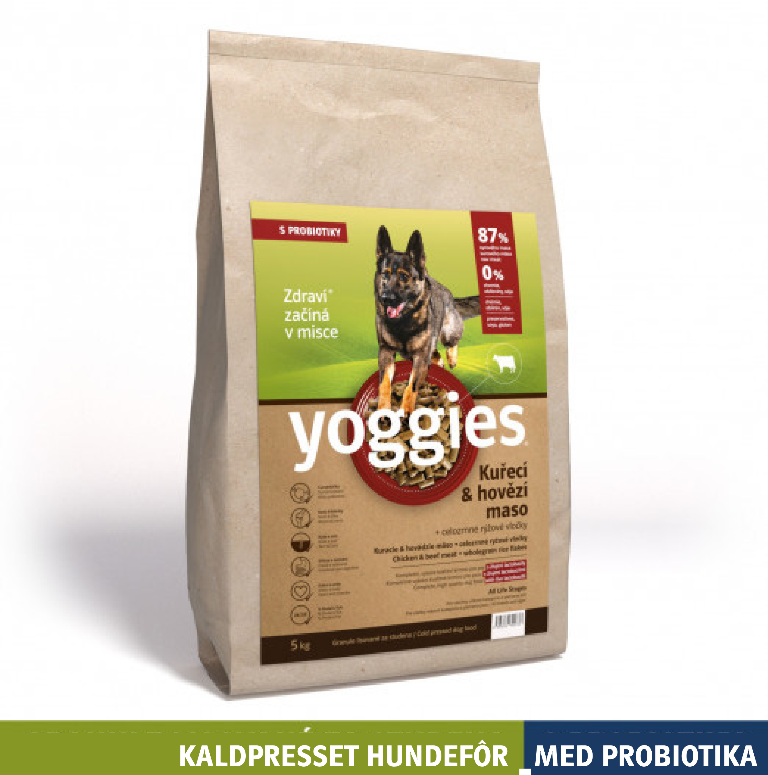 KYLLING & STORFE med probiotika - kaldpresset hundefôr YOGGIES