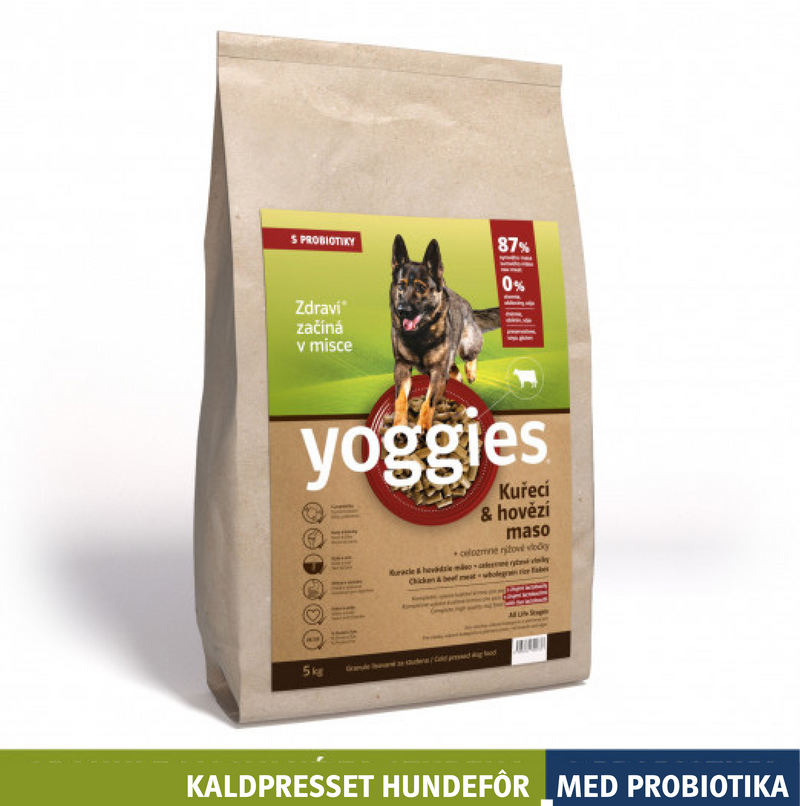 5 kg KYLLING & STORFE med probiotika - kaldpresset hundefôr YOGGIES