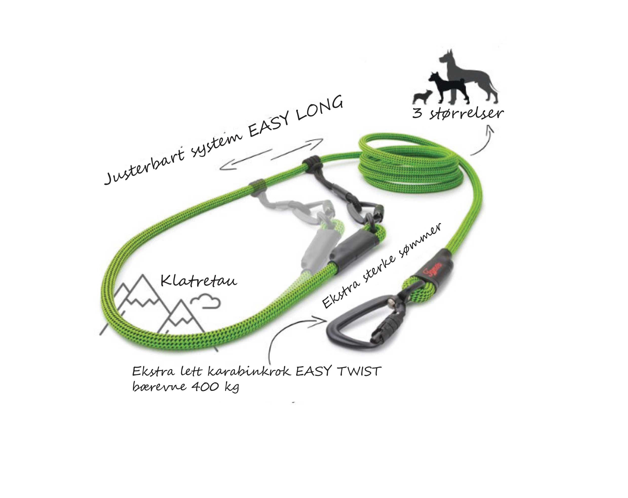 HANDSFREE justerbart kobbel EASY LONG - TWIST (MINI 4 m)