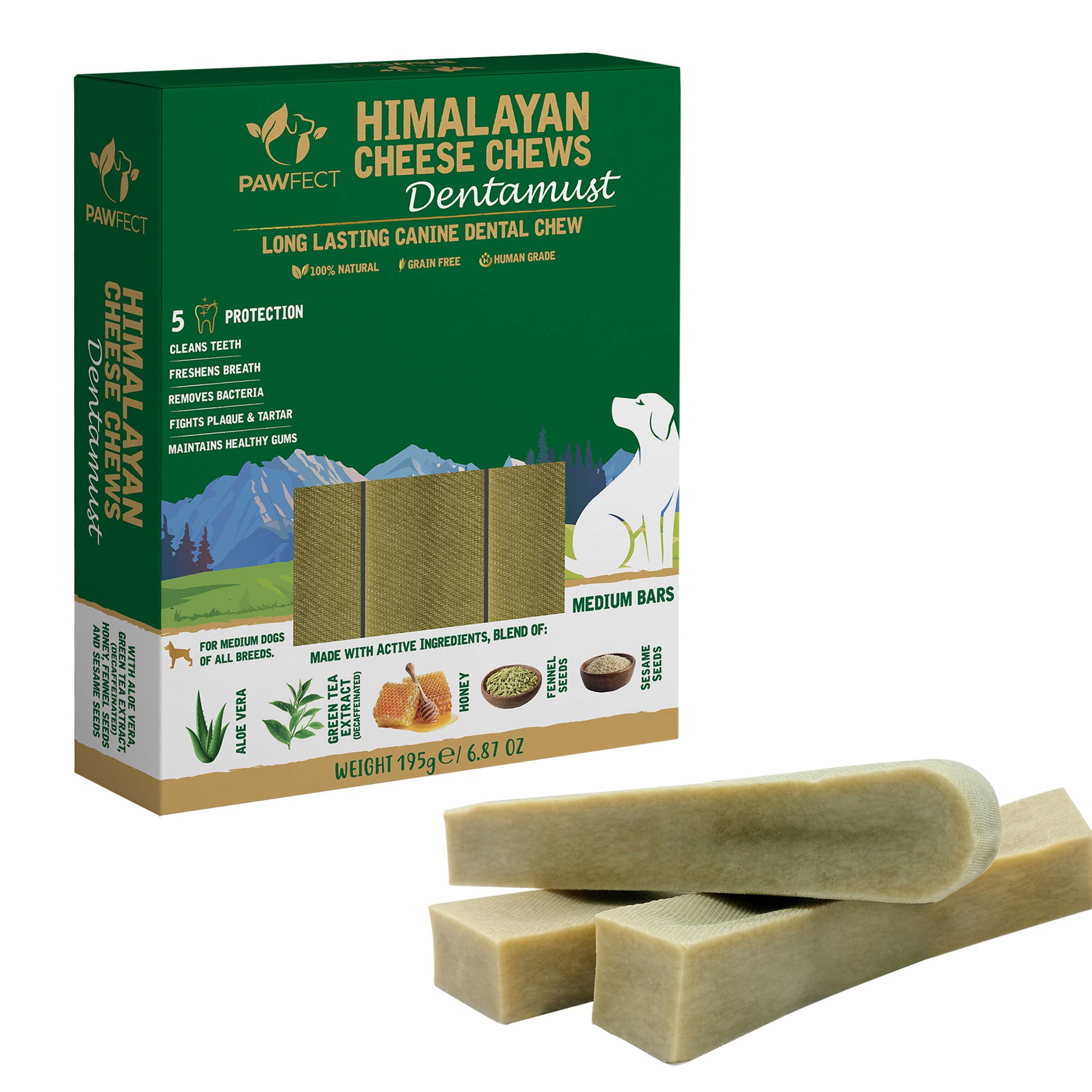 Himalayan Cheese Chews tyggebein - ALOE VERA (3-pack)