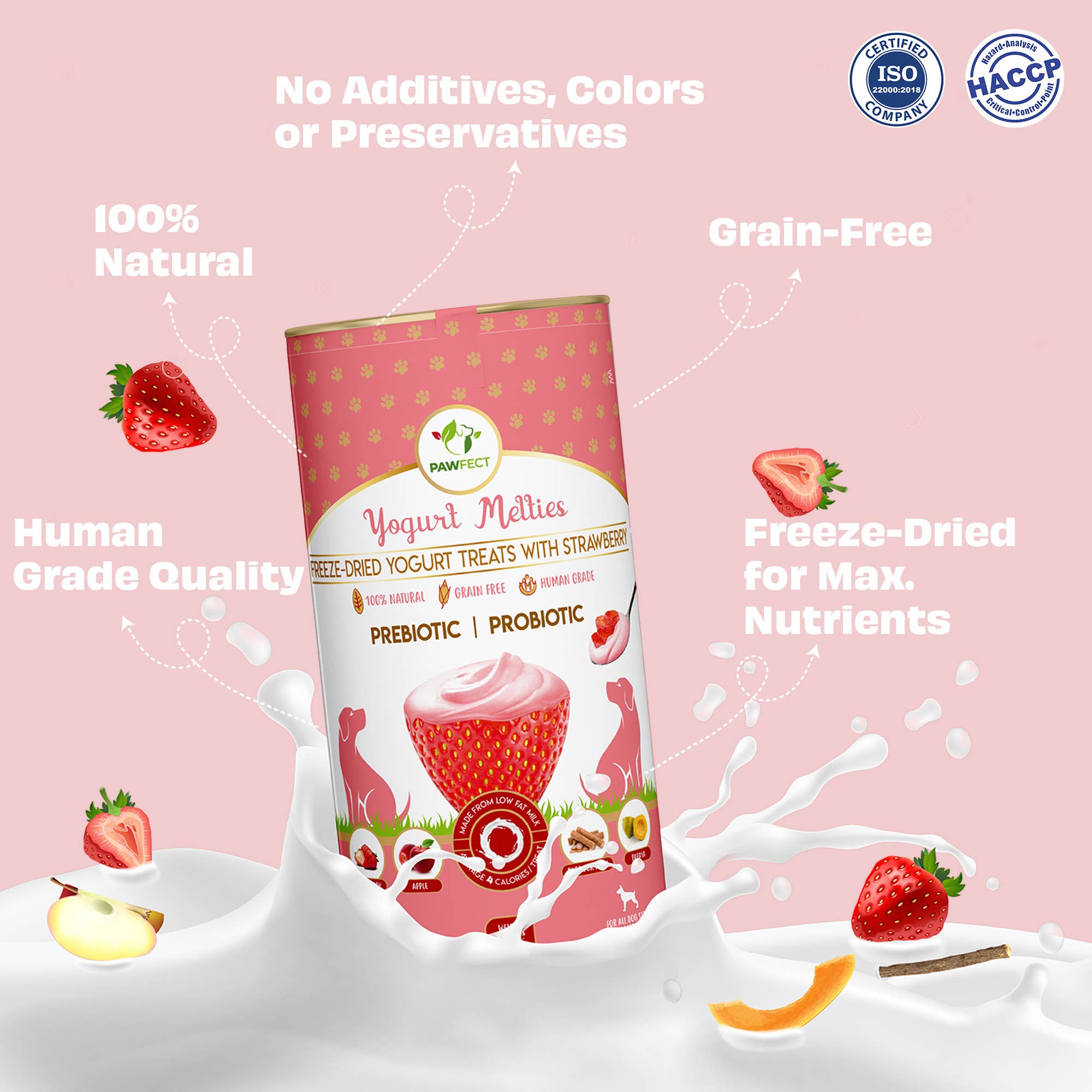 JORDBÆR & YOGHURT hundegodbiter med prebiotika og probiotika – Pawfect Yogurt Melties