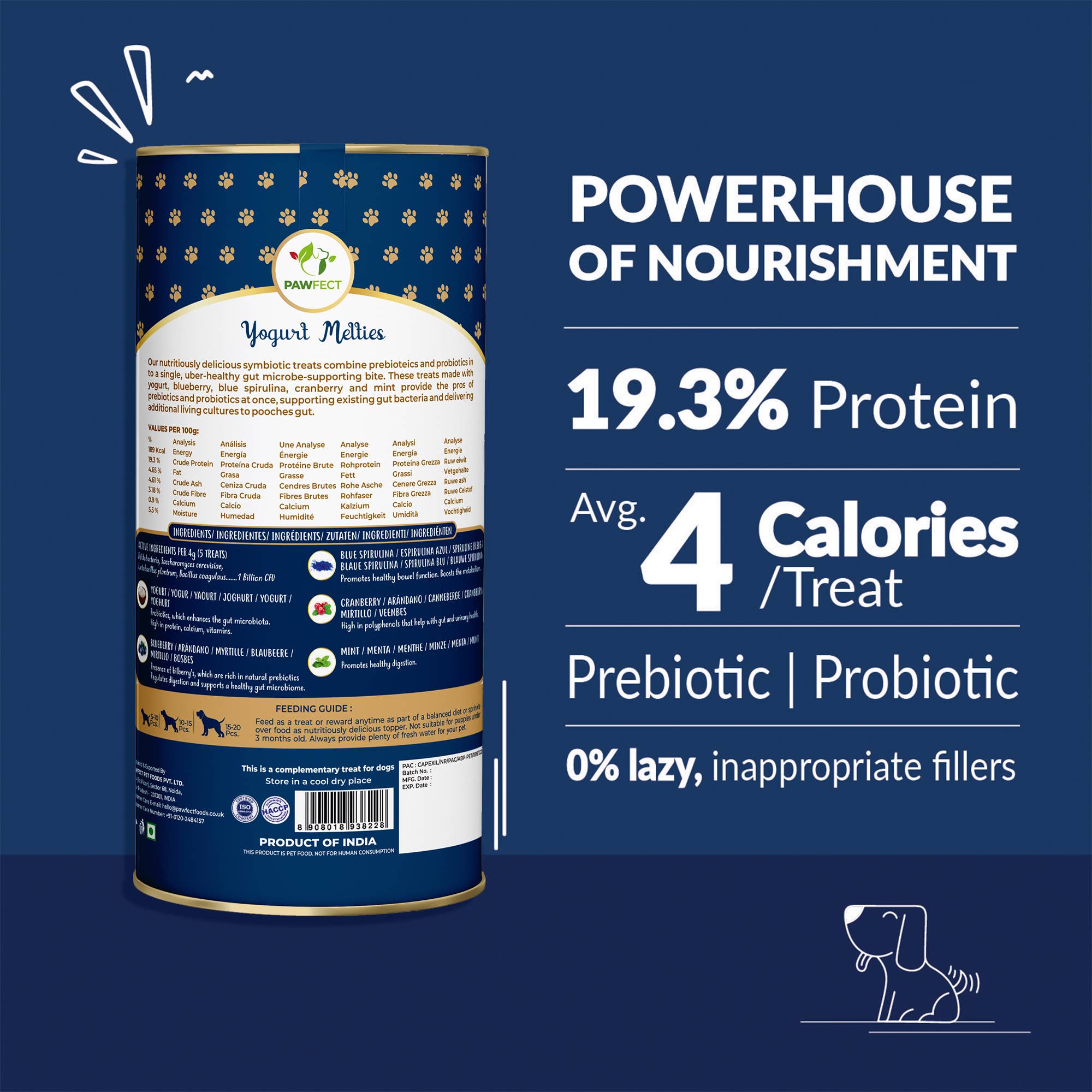 BLÅBÆR & YOGHURT hundegodbiter med prebiotika og probiotika – Pawfect Yogurt Melties