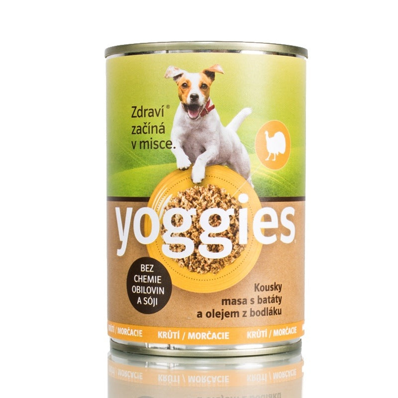 Monoprotein KALKUN med søtpotet og safrantistelolje - våtfôr YOGGIES hund